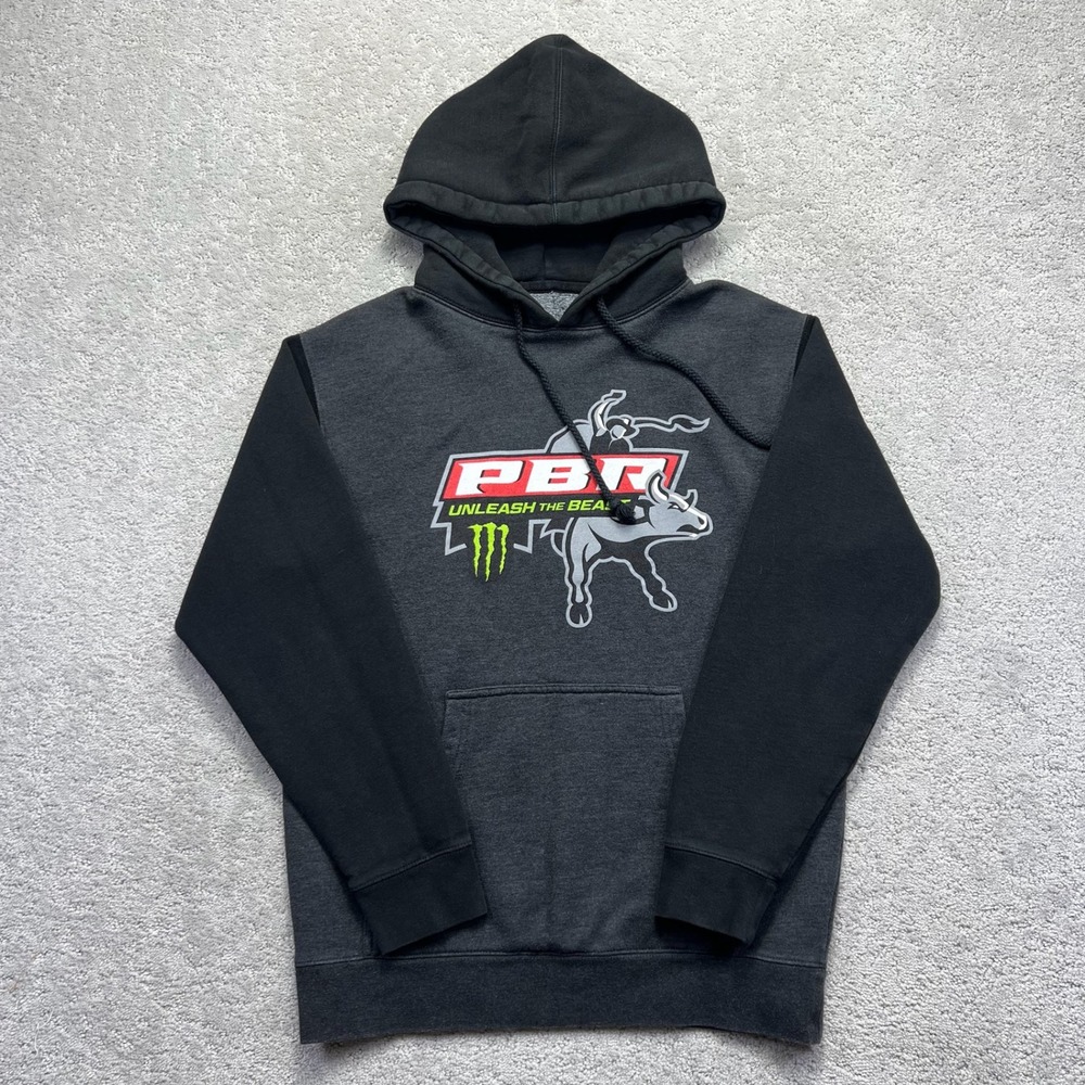 Monster Energy x PBR Hoodie Mens Small Charcoal Black Unleash The Beast Graphic